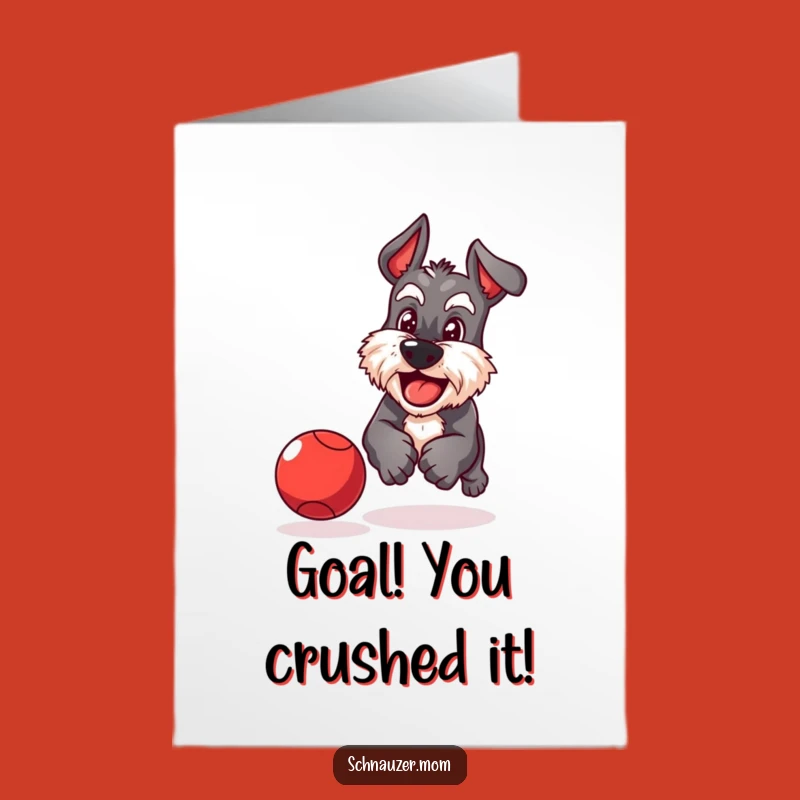 Free Printable Congrats Card: Schnauzer Ball Chase - Downloadable Joyful Achievement