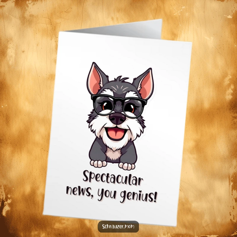 Funny Free Printable Congratulations Card: Schnauzer dog looking intelligent while adjusting spectacles.