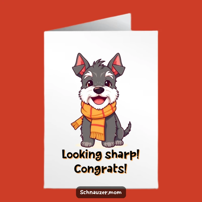 Free Printable Schnauzer Congrats Card: Cheerful Scarfed Pup, Big Smile Downloadable