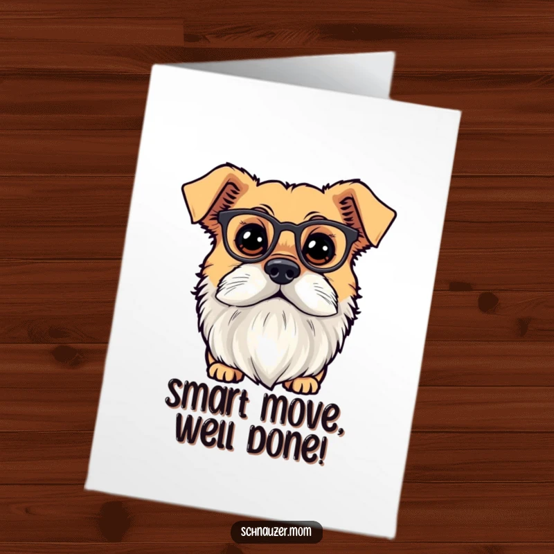 Funny Free Printable Congratulations Card: Dog with a distinguished beard and small spectacles observing with curiosity.