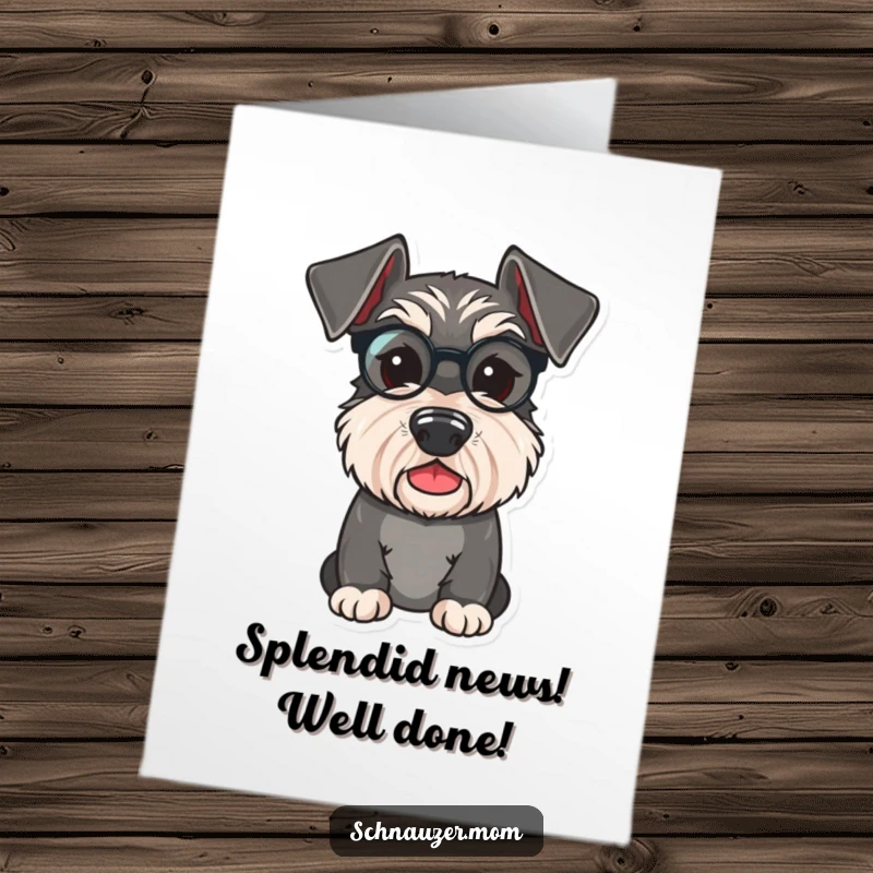 Funny Free Printable Congratulations Card: A cute Schnauzer dog wearing a tiny monocle, exuding playful sophistication.
