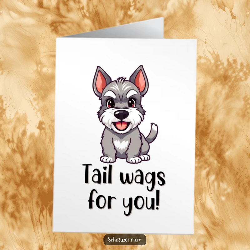 Funny Free Printable Congratulations Card: Happy Schnauzer character with a wagging tail and wide grin, celebrating achievements.