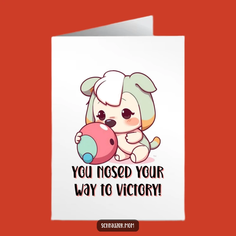 Free Printable Congrats Card: Eager Dog Nudging Toy, Funny Downloadable Gift