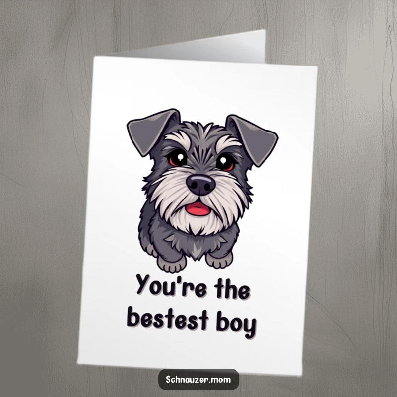 Funny Free Printable Thank You Card: A Schnauzer with soulful, adoring eyes looking up, ready to do anything.