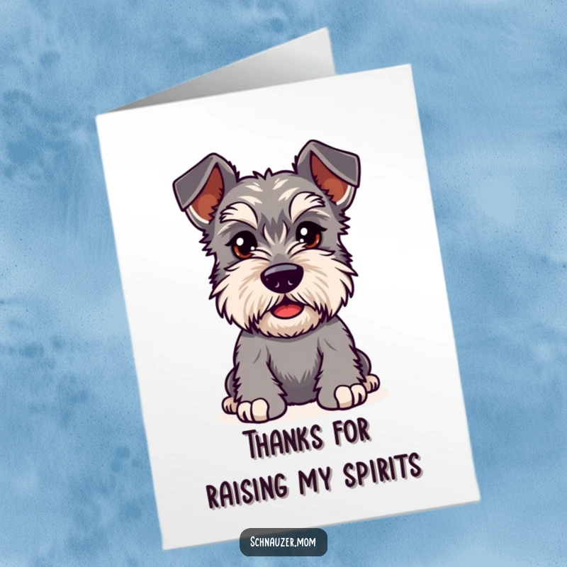 Funny Free Printable Thank You Card featuring a Kawaii Schnauzer with bushy eyebrows furrowed in playful curiosity, pondering your kindness.