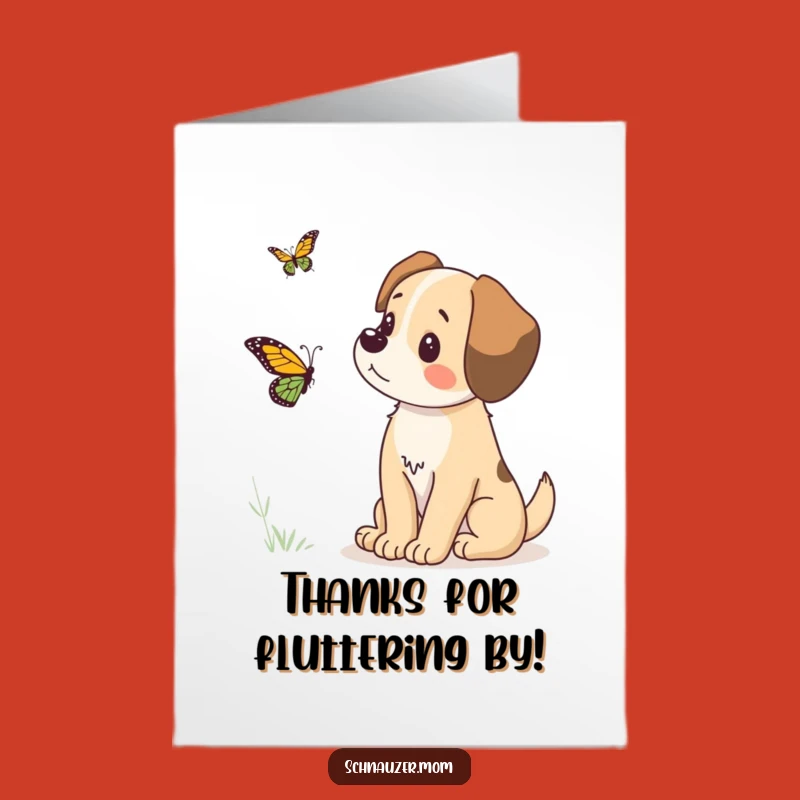 Free Printable Thank You Card Dog & Butterfly Funny Downloadable Gift