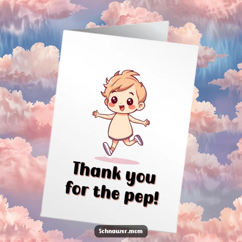 Funny free printable thank you card of a dog prancing with a confident, energetic gait, expressing happy thanks.