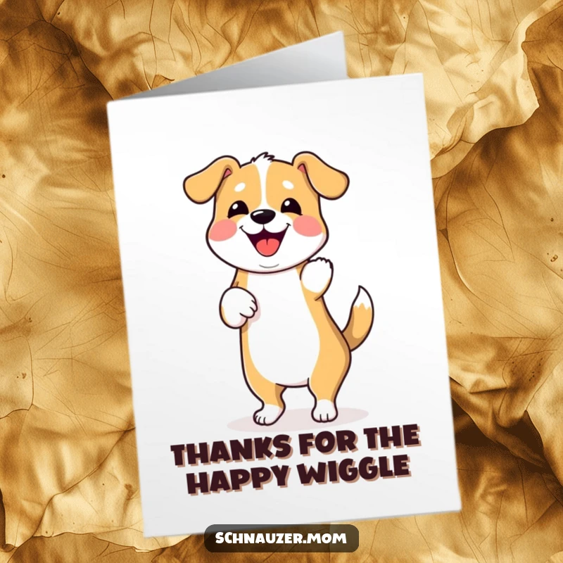 Funny Free Printable Thank You Card: Dog performing a happy wiggle dance, downloadable humor to express gratitude.