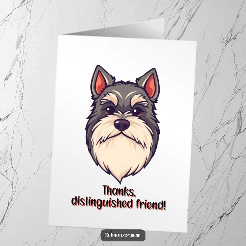 Funny Free Printable Thank You Card: A distinguished Schnauzer dog with a large bushy beard, offering a grateful nod.