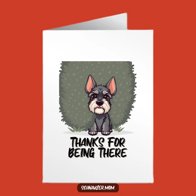 Free Printable Schnauzer Thank You Card: Shy Dog Behind Shrub Downloadable