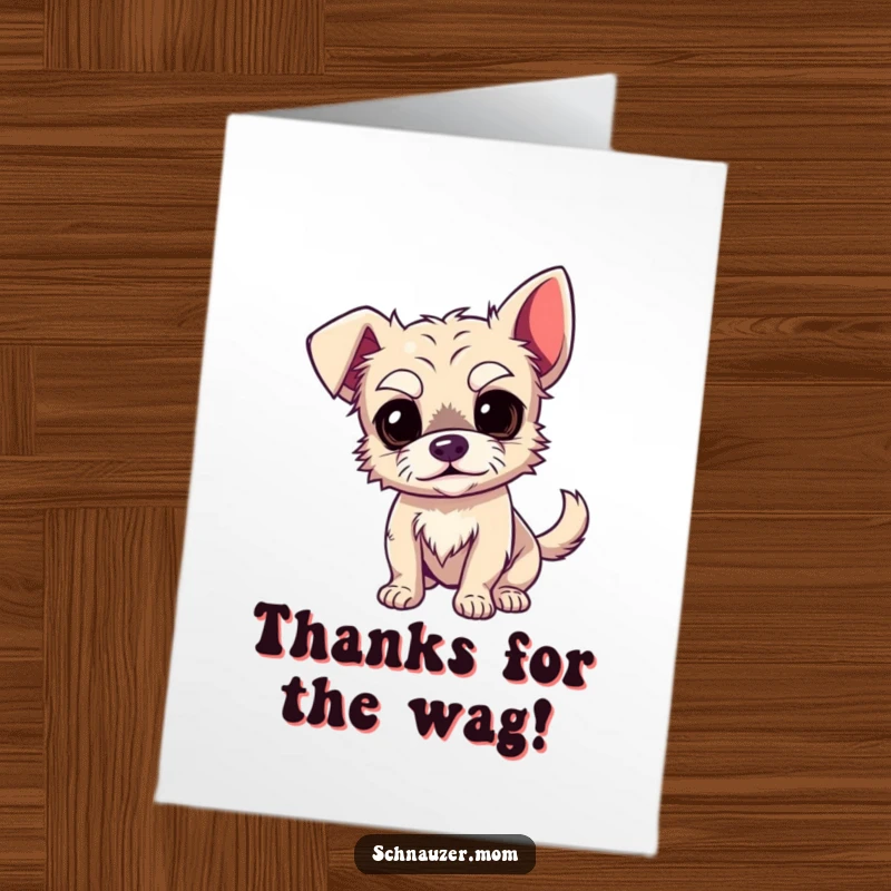 Funny Free Printable Thank You Card: Dog with hilarious eyebrows emotively wags its tail to express thanks.