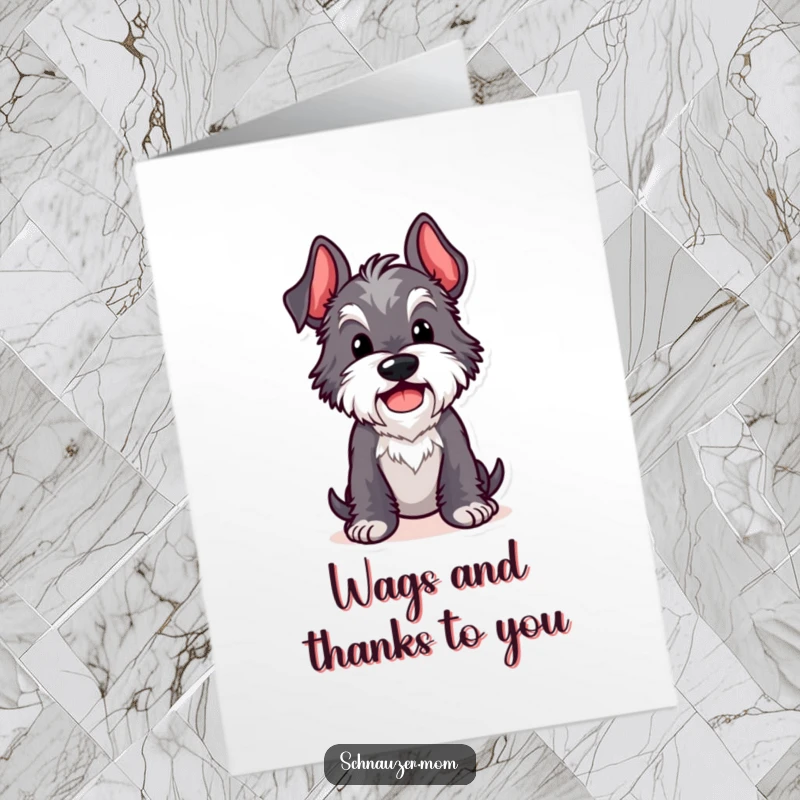 Funny Free Printable Thank You Card: Kawaii Schnauzer in a funny, comical pose, showing appreciation.