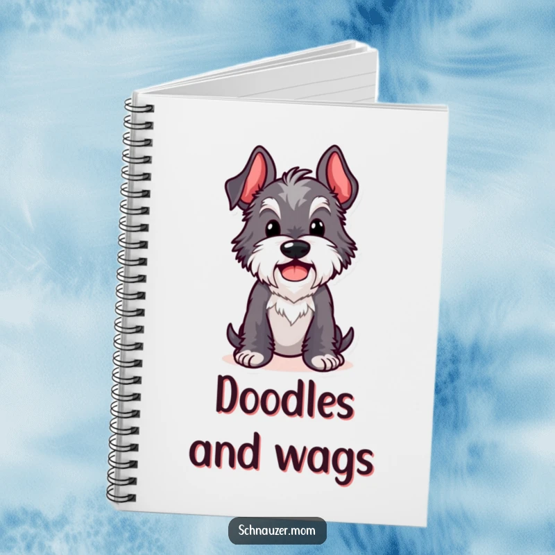 Funny Kawaii Schnauzer notebook featuring a dog in a comical pose with a cheerful wag, ideal for note-taking and creative ideas.