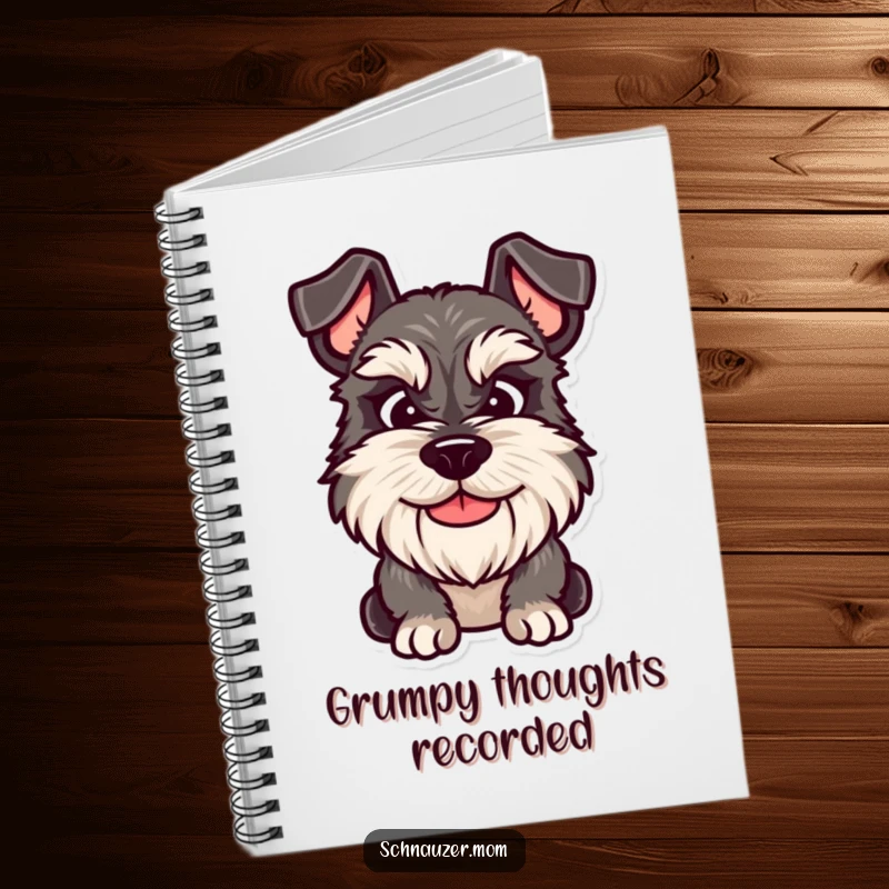 Funny Schnauzer notebook for jotting down ideas, featuring a dog with a friendly yet grumpy smile and relatable charm.