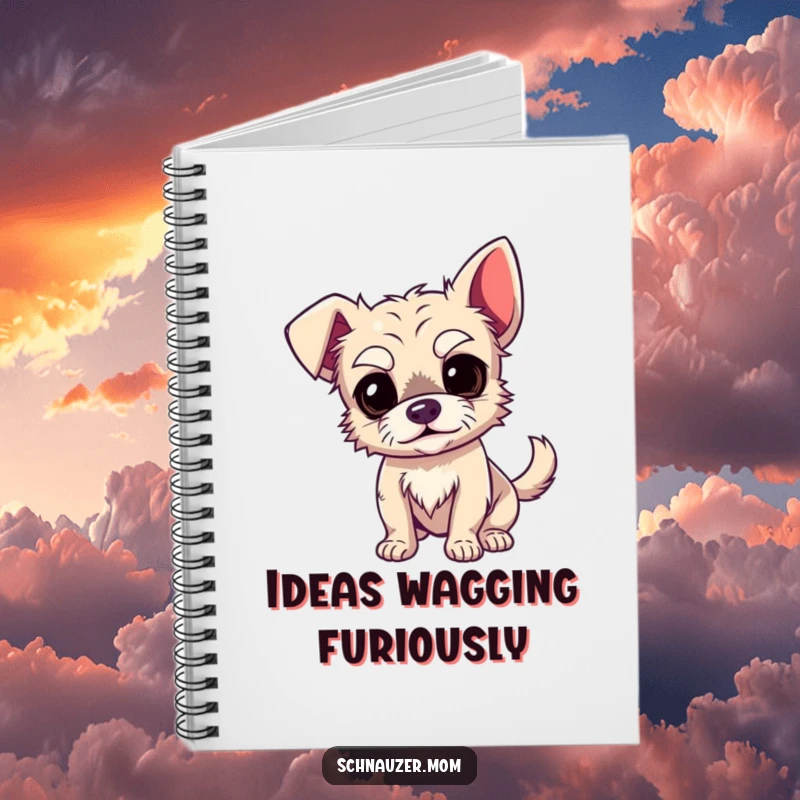 Funny Dog Notebook: A wiry dog with prominent, expressive eyebrows and a happy, wagging tail adorns this notebook for your funny ideas.