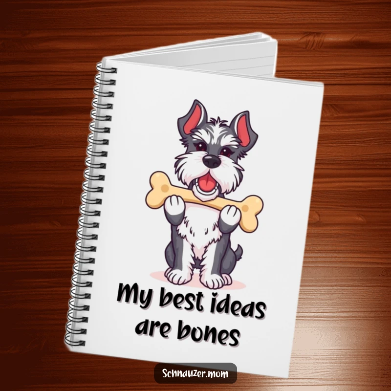 Funny Schnauzer lady notebook featuring a dog proudly carrying its favorite bone, ideal for jotting down proud achievements.