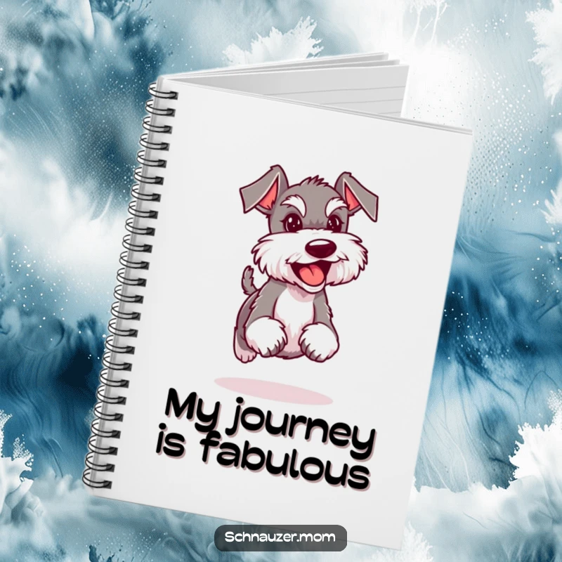 Funny Schnauzer lady notebook featuring a dog confidently trotting with a happy expression, ideal for jotting down joyful ideas.