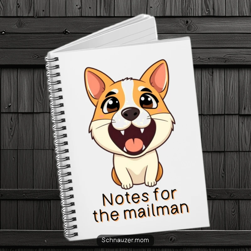 Funny notebook cover with an alert dog barking, ideal for jotting down vigilant notes with a humorous vibe.