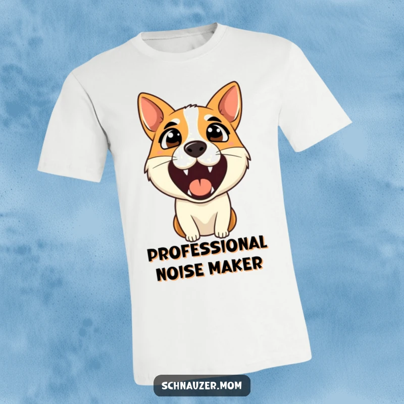Funny t-shirt with an alert dog barking, ears pricked, capturing a watchful and protective expression, a great gift.