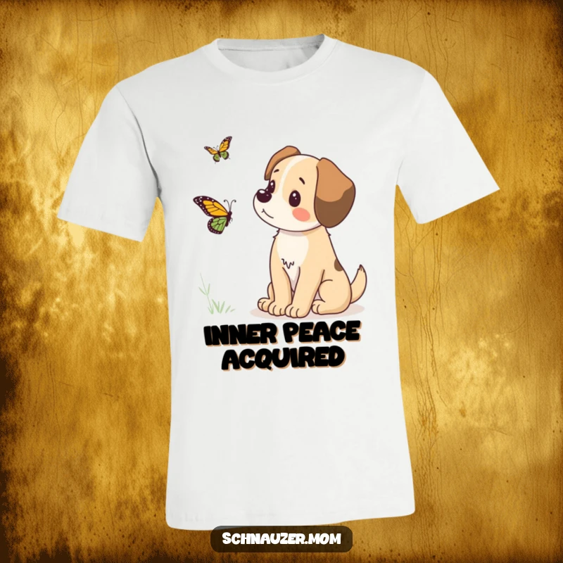 Funny t-shirt showcasing a comical dog intently watching a butterfly, illustrating pure, funny concentration for a humorous animal lover gift.