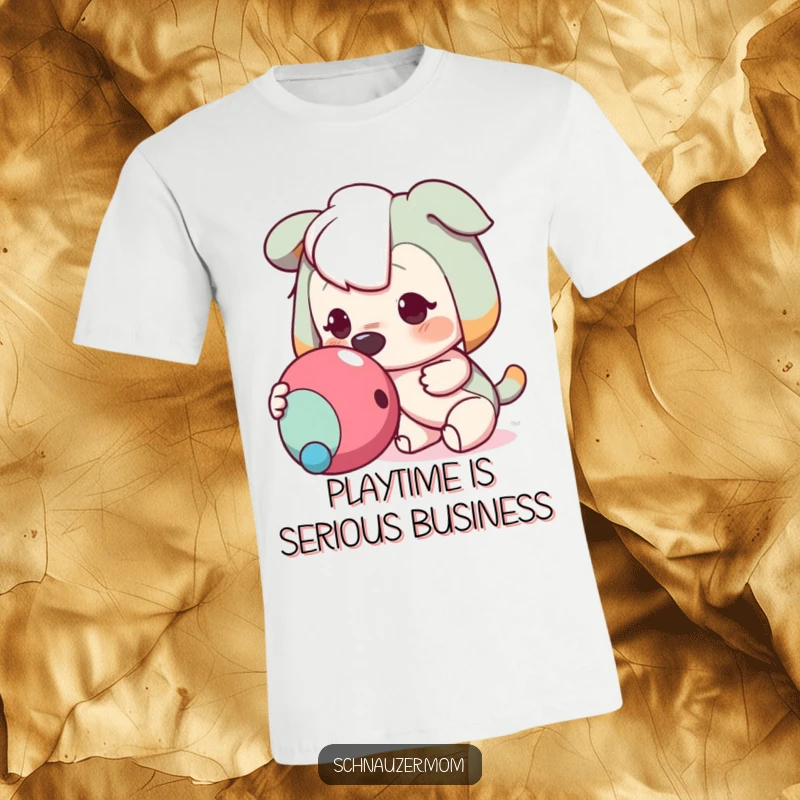 Funny t-shirt with a character nudging a toy with its nose, exuding eagerness and playful anticipation, a great humorous apparel.