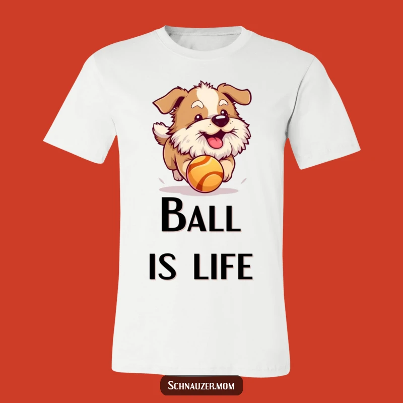 Funny Fluffy Beard Dog Ball Chase T-Shirt - Energetic Pup Play Tee