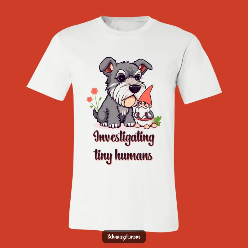 Funny Curious Schnauzer Gnome Sniff T-Shirt - Whimsical Dog Lover Apparel.