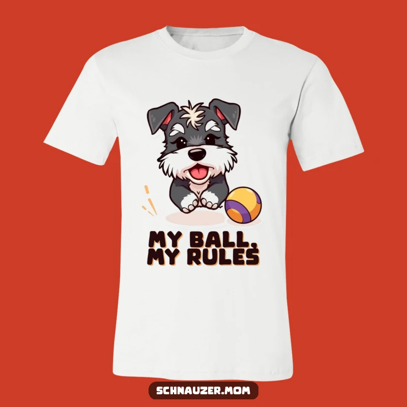 Funny Schnauzer Ball Chase T-Shirt: Playful Wink Design, Hilarious Gift for Dog Moms & Dads