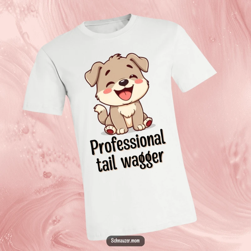 Funny T-Shirt showcasing a dog character mid-bark with an energetically wagging tail, radiating pure, playful happiness.
