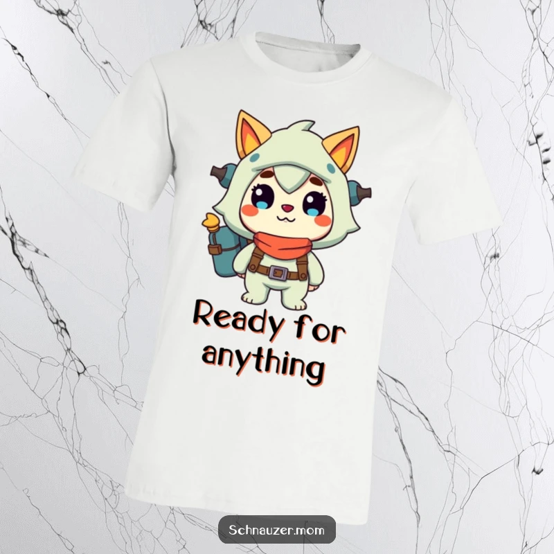 Funny T-Shirt: Character ready for adventure with a happy grin, showcasing excitement and a love for the unknown, an excellent funny gift.