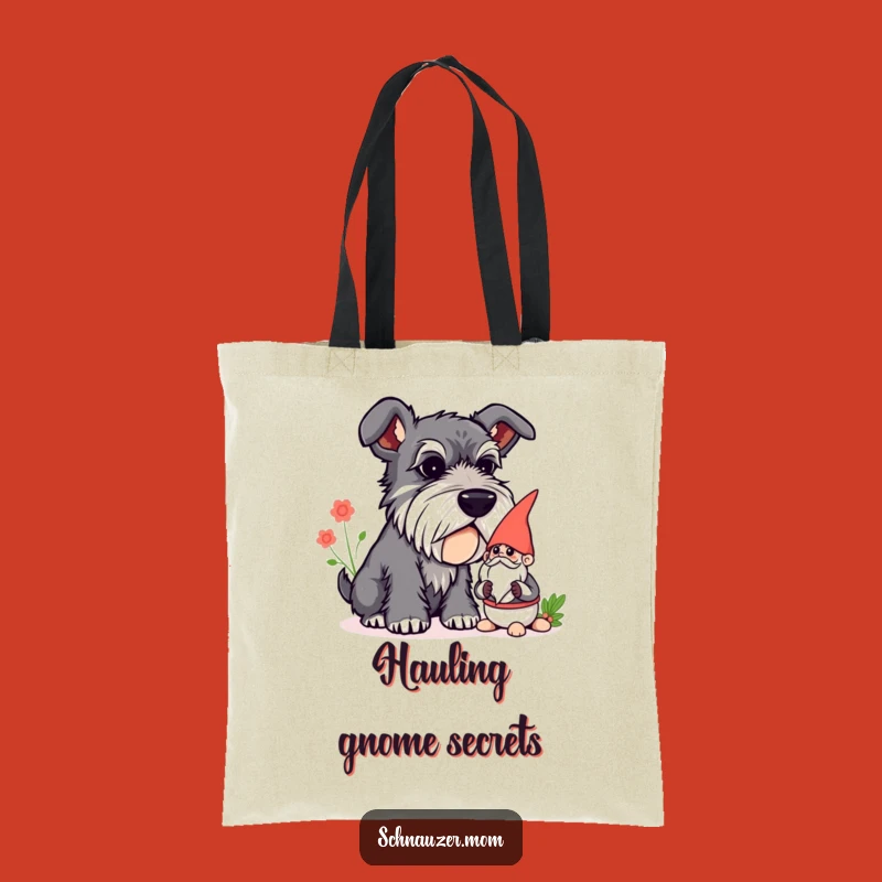 Funny Curious Schnauzer Gnome Sniff Tote Bag - Whimsical Dog Shopping Gift.