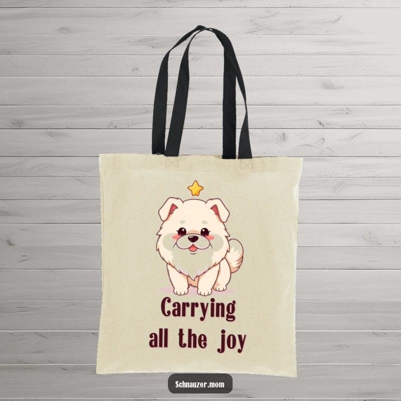 Funny cute fluffy dog sporting a white beard, its tail wagging with delight beneath a hopeful star. Ideal tote bag.