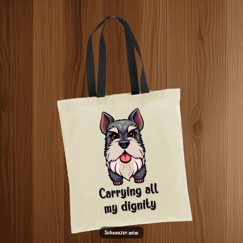 Funny Schnauzer tote bag featuring a proud dog with a distinguished beard, ideal for stylishly carrying essentials with canine charm.