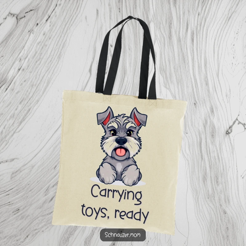 Funny Kawaii Schnauzer tote bag with paws forward, inviting a game, perfect for carrying essentials and showing a playful spirit.