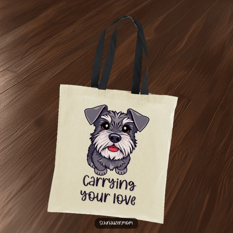 Funny Schnauzer tote bag with adoring eyes, ready to please, perfect for carrying daily essentials with a touch of doggy devotion.