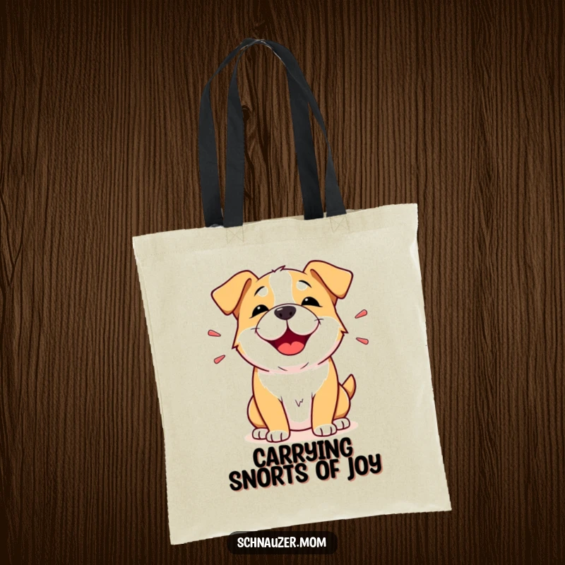 Funny Snorting Dog Tote Bag: A dog's face illustrates a happy snort of amusement, with a wide grin and joyful eyes.