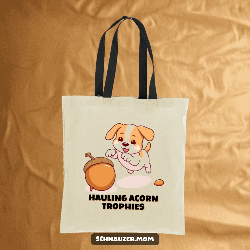 Funny tote bag featuring a dog pouncing on an acorn, symbolizing playful energy and quick action for everyday use.